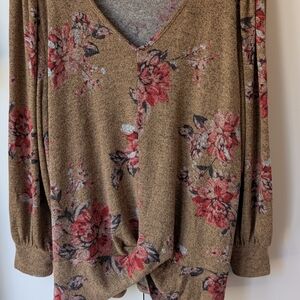 Maurices Floral Knot Front Top - Brown and Red